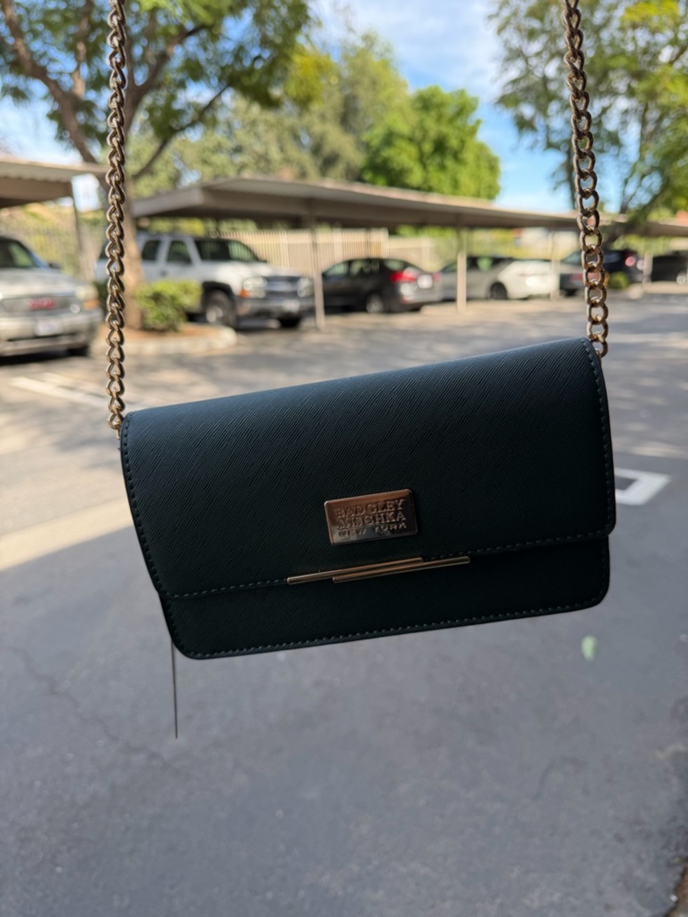 Badgley Mischka Black Crossbody with Gold Chain